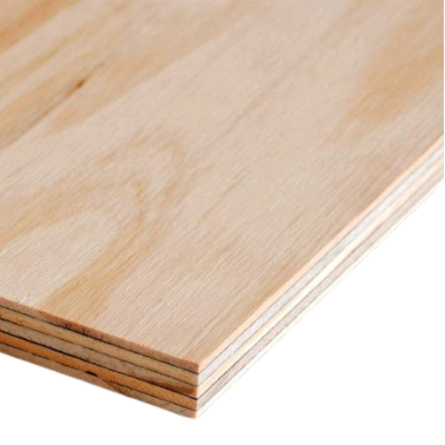 A close-up of a light natural wood board with visible grain and layered edges, photographed on a white background.